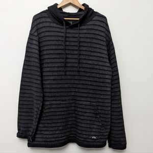Billabong Pull Over Black & Gray Striped Hoodie Kangaroo Pocket